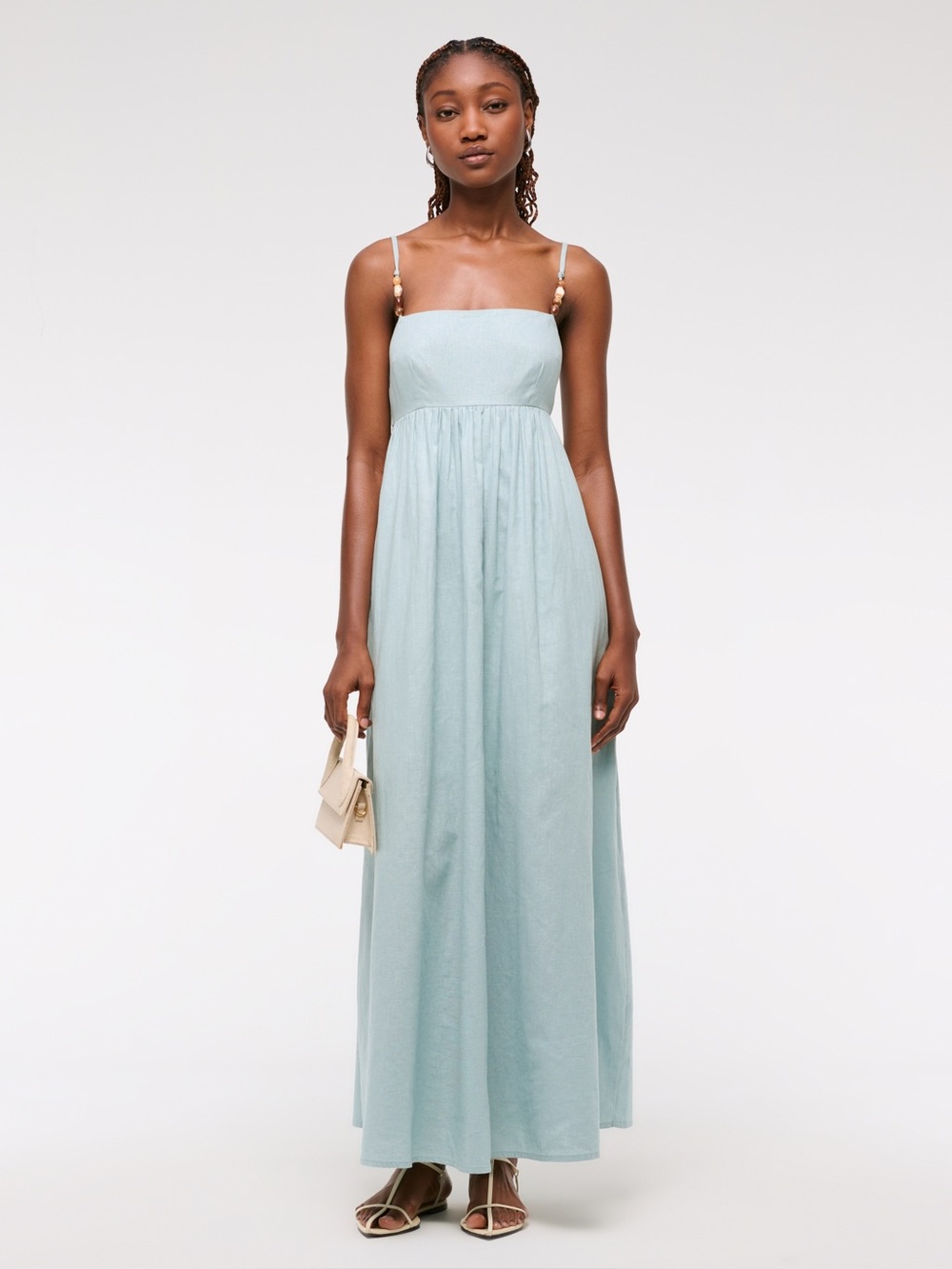 Abercrombie & Fitch Tie-Back Babydoll Maxi Dress Light Green (Aqua) NEW